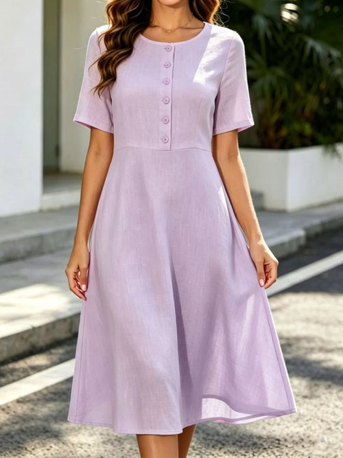 Button Detail A-Line Midi Dress