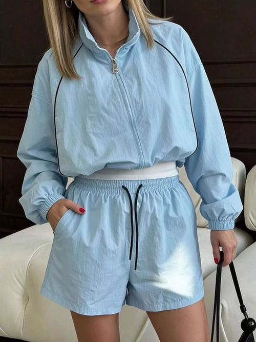 Zip-Up Jacket and Shorts Two-Piece Set