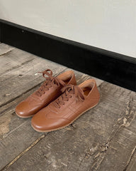 Retro Nappa Leather Lace-Up Flat Sneakers