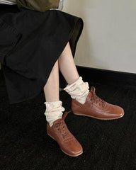 Retro Nappa Leather Lace-Up Flat Sneakers