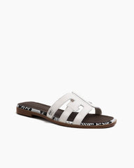 Cutout Strap Leather Flat Slip-On Slide Sandals
