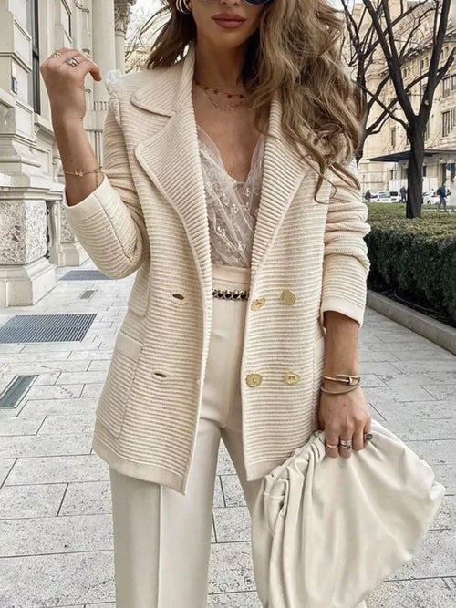 Texture Knit Double-Breasted Blazer