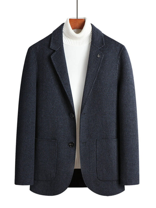Men's Plus Size Lapel Collar Long Sleeve Blazer – Blue Grid / Gray Lattice