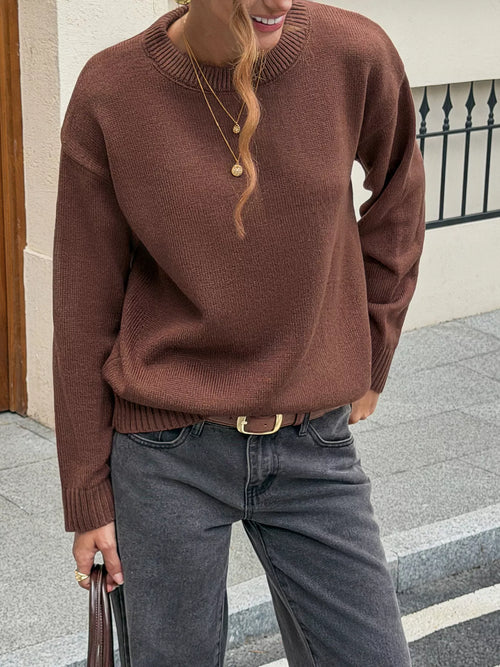 Crew Neck Ribbed Hem Sweater