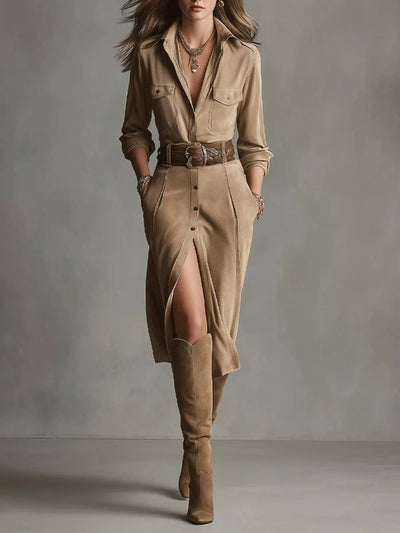 Button Up Long Sleeve Shirt Dress