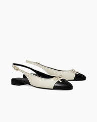Monochrome Elegance Bow Slingback Flats
