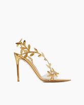 Gold Leaf Stiletto Heels Transparent Straps Sandals