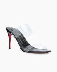 Clear Red Sole Double Strap Stiletto Heel Sandals