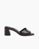 Black Leather Red Sole Block Heel Mule Sandals