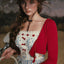 Bear Kitchen French Pastoral Sweet Print Striped Suspender Long Dress Blue Women