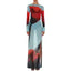 Women's Sheer Mesh Flower Long Dress Long Sleeve Boat Neck Side Split Midi Dress