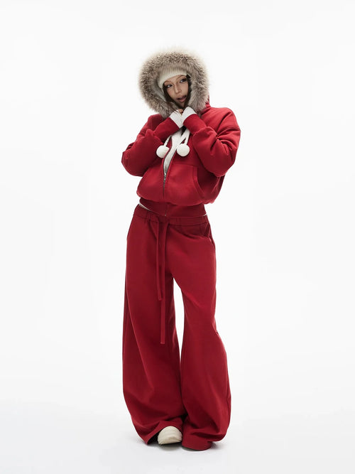 Women's Brick Red Hoodie & Trousers Sweatshirt Set – Warm 2-Piece Winter Tracksuit