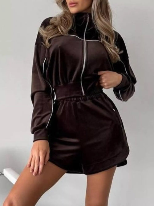 Zip-Up Outerwear and Shorts Set
