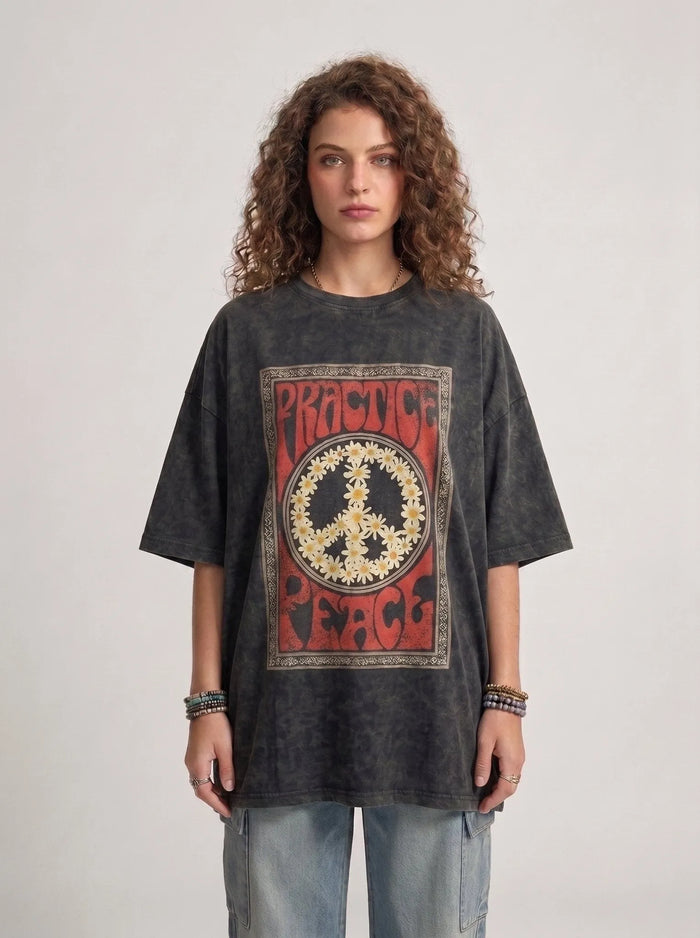 Flower Peace Washed T-Shirt Oversize Fit