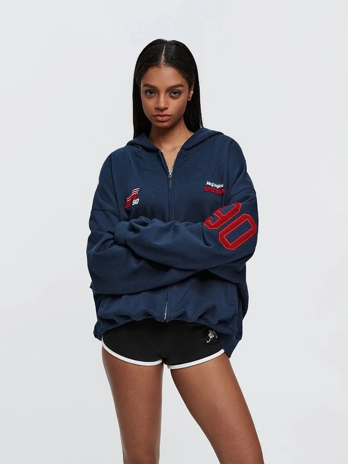 Retro Sweatshirt | Embroidery Cardigan Sports Hoody