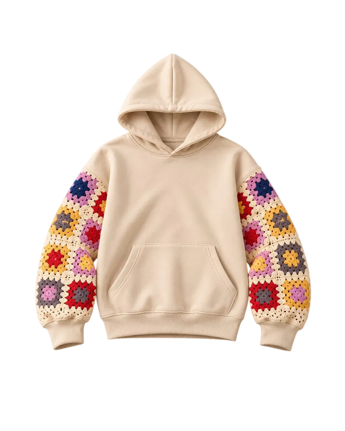 SITRA Girls' Casual Granny Square Crochet Sleeves Cropped Hoodie