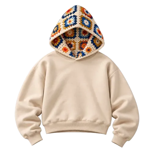SITRA Girls' Granny Square Crochet Cropped Boxy Hoodie