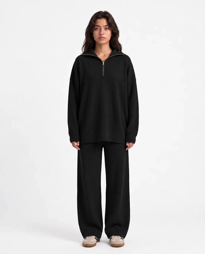 SITRA Women's Casual Retro Ribbed Half-Zip Set