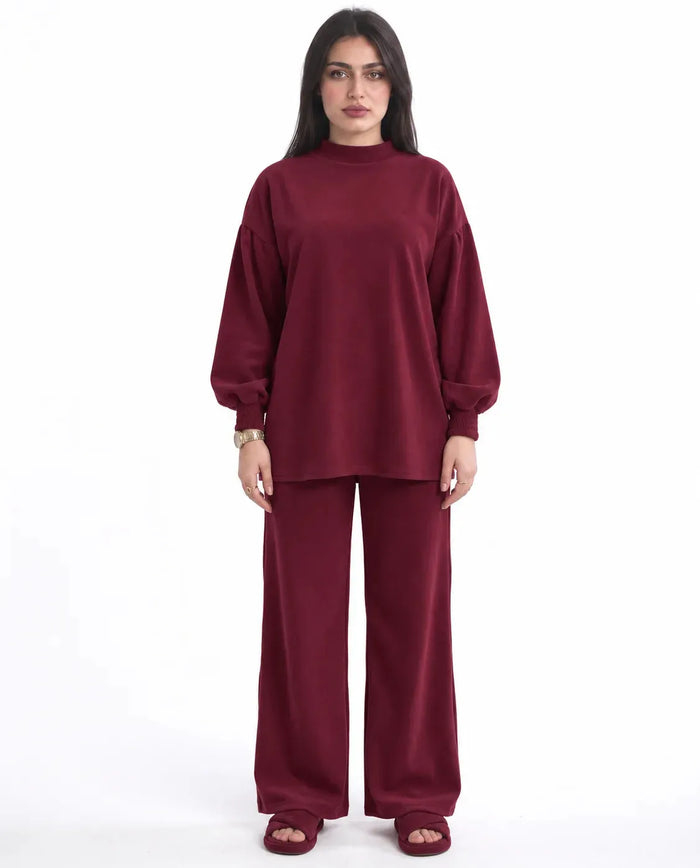 SITRA Women's Casual Ribbed Puff Sleeve Set