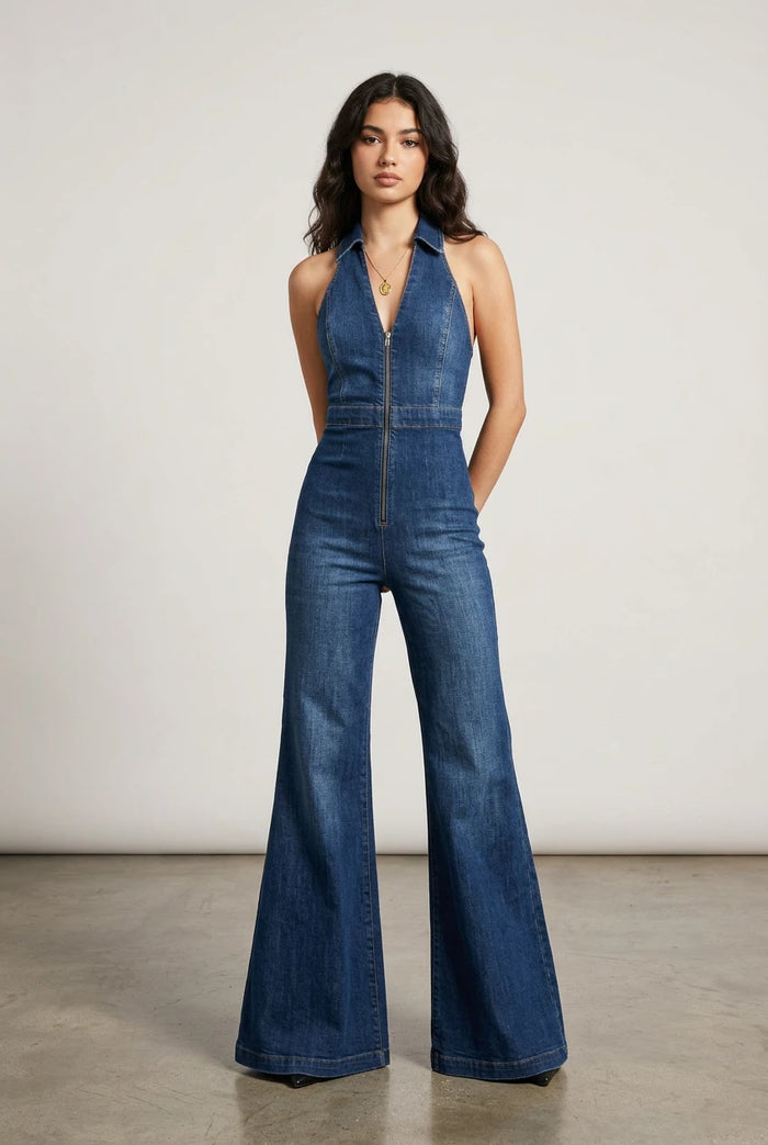 SITRA Women's Denim Jumpsuit Flare Pants