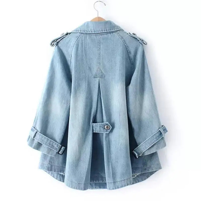 Women's Double Breasted Denim Cape Coat Windbreaker Jacket