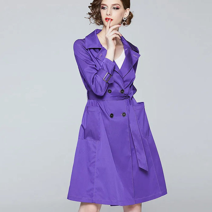 Women's Elegant Fitted Mid-Length Trench Coat Jacket