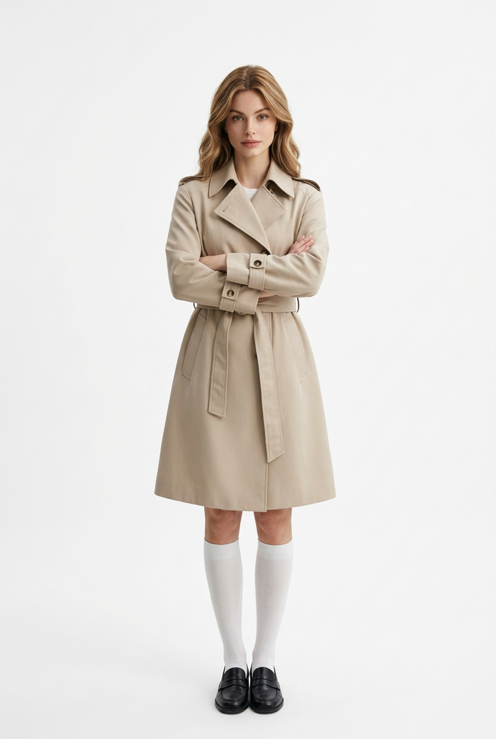 Women's Hooded Trench Coat | Mid-Length Tie-Waist Outerwear Jacket