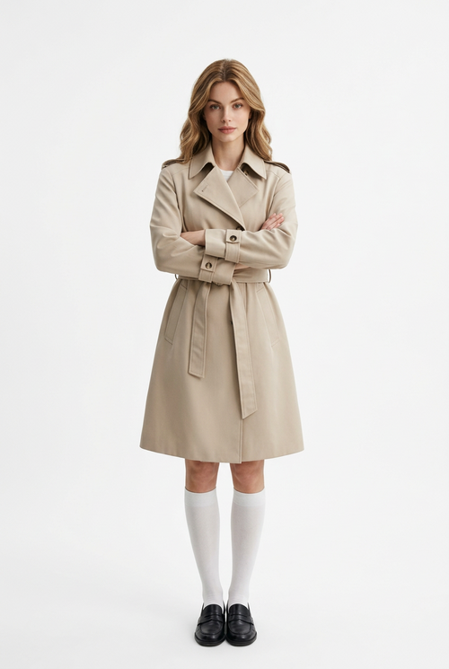 Women's Hooded Trench Coat | Mid-Length Tie-Waist Outerwear Jacket