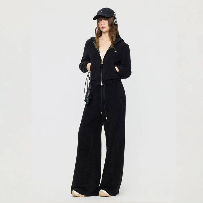 Women's Knitted Hooded Cardigan Jacket and Trousers Tracksuit Set