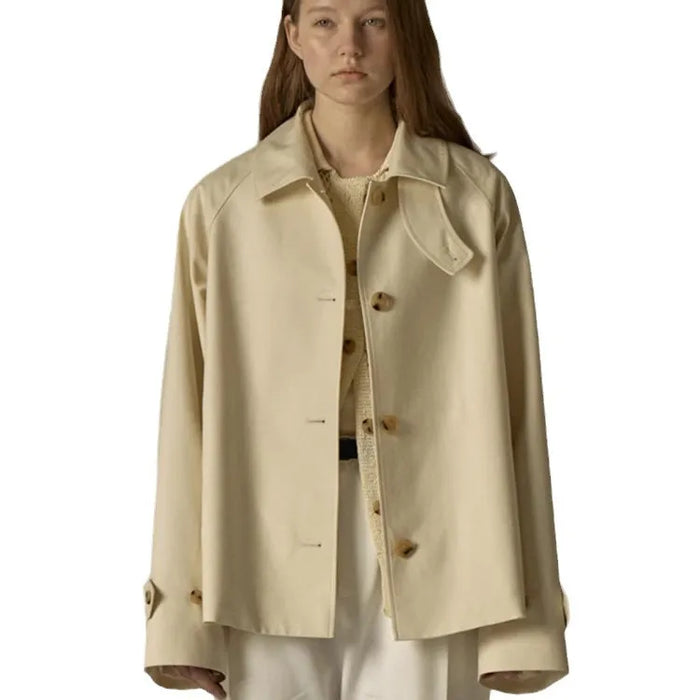 Women's Oversized Polo Collar Cotton Trench Coat Jacket