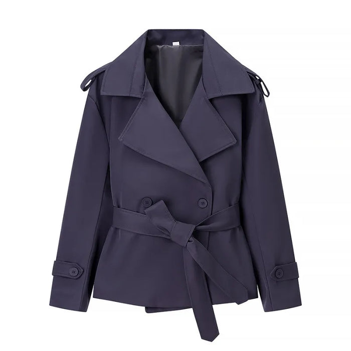 Women's Solid Color Belted Short Trench Coat Jacket