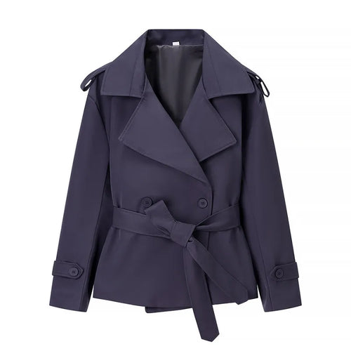 Women's Solid Color Belted Short Trench Coat Jacket
