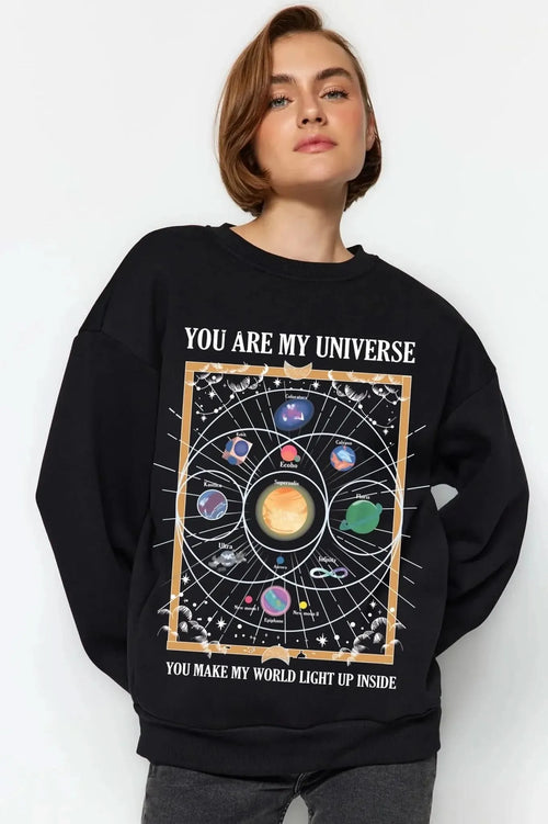 You Are My Universe Oversize Cotton Crewneck Sweatshirt