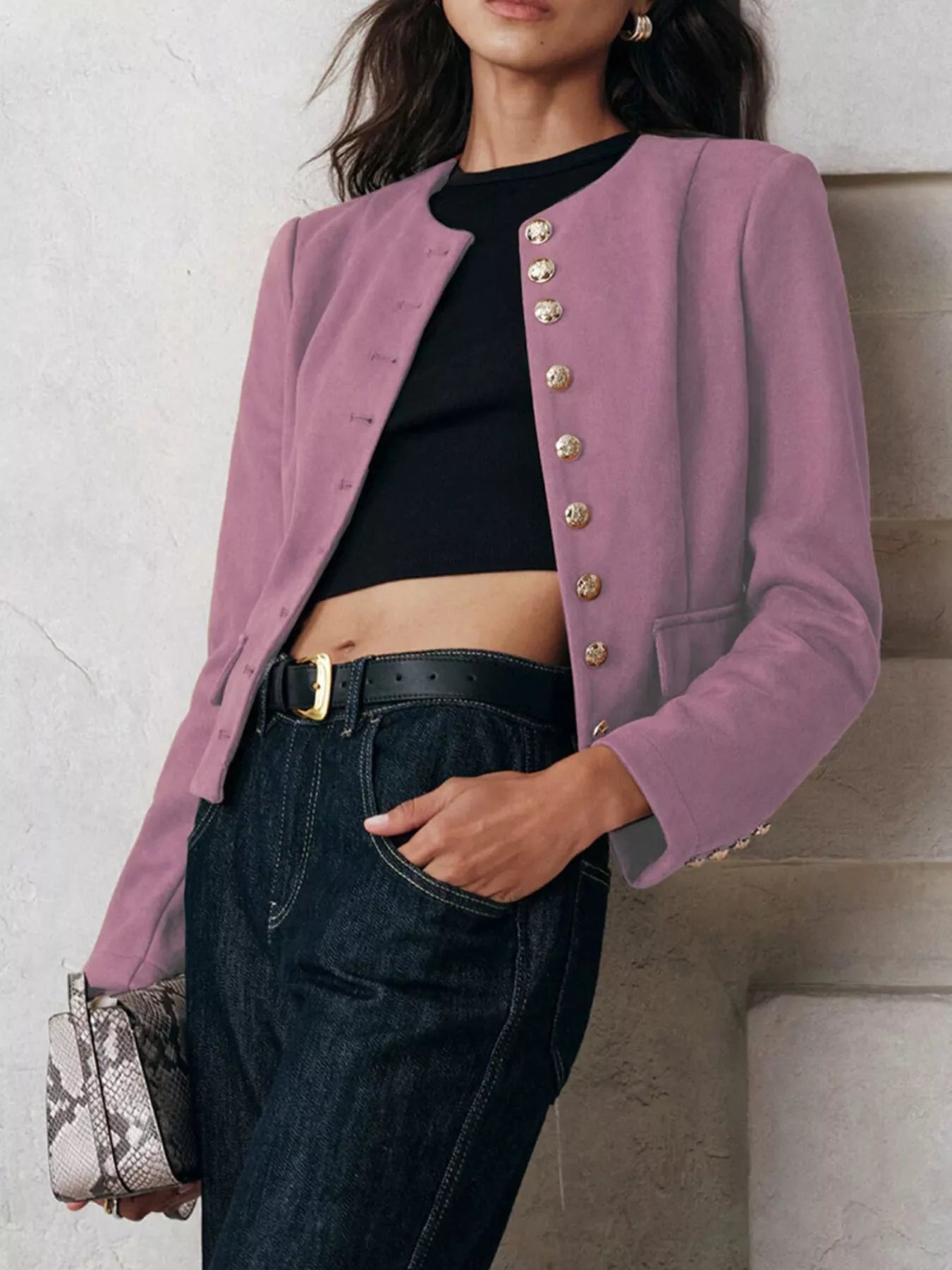 Round Neck Button Up Blazer Secondary image