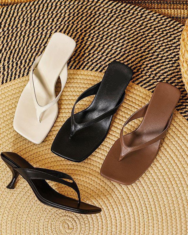 Minimalist Slip-On Kitten Heel Thong Sandals