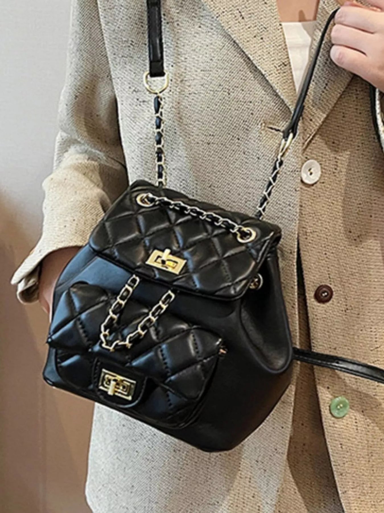 Quilted Chain Decor Backpack Bag Secondary image
