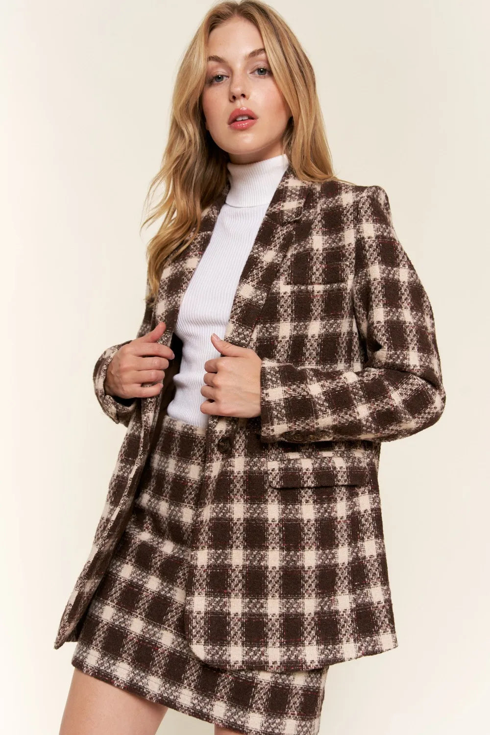And The Why Full Size Plaid Brushed One Button Blazer Secondary image