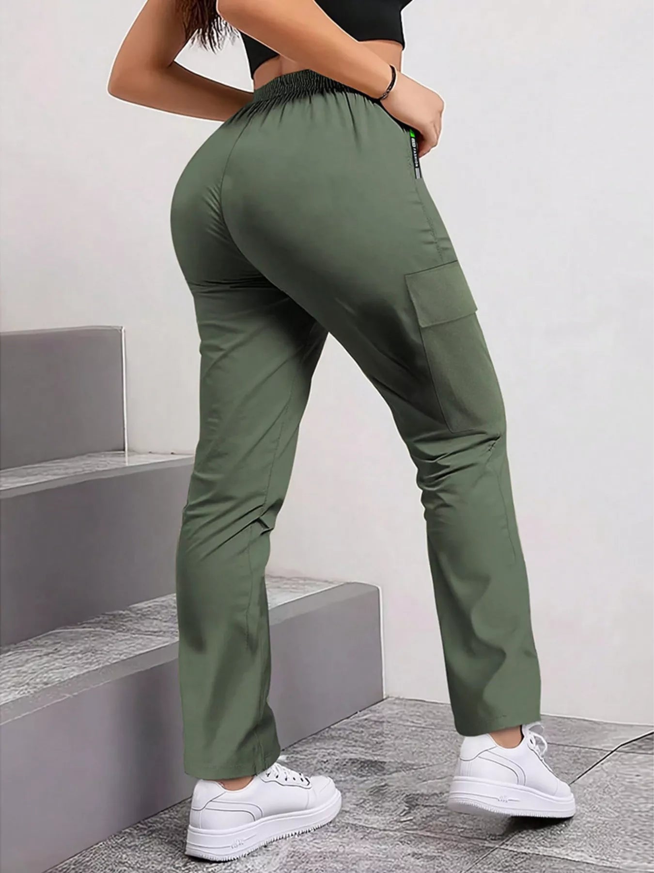 Full Size Drawstring Cargo Pants with Zip Pocket Plus Size Secondary image