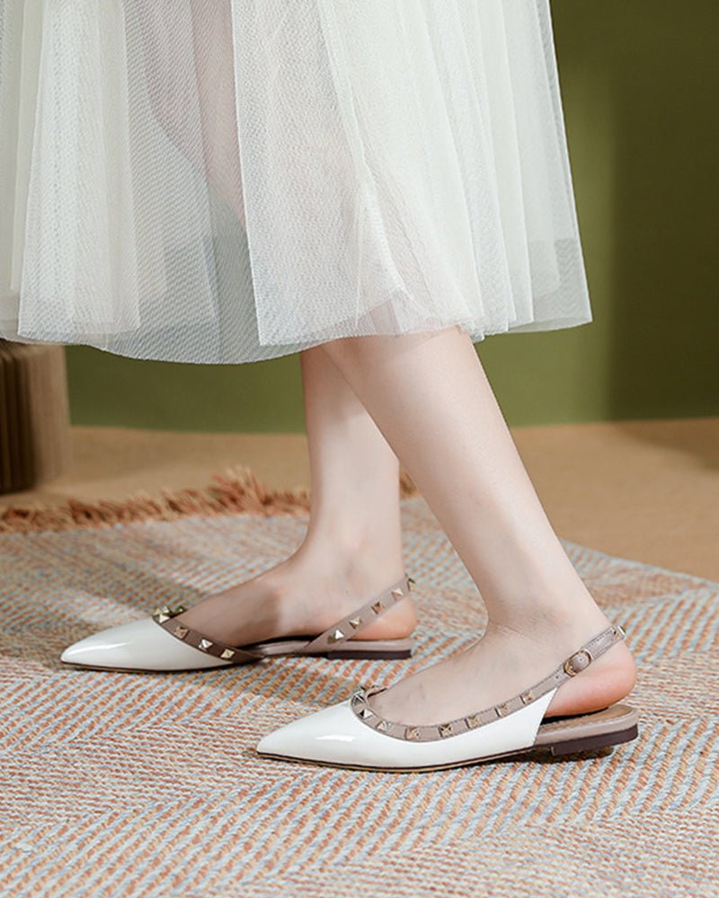 Pointed Toe Studded Slingback Flat Sandals
