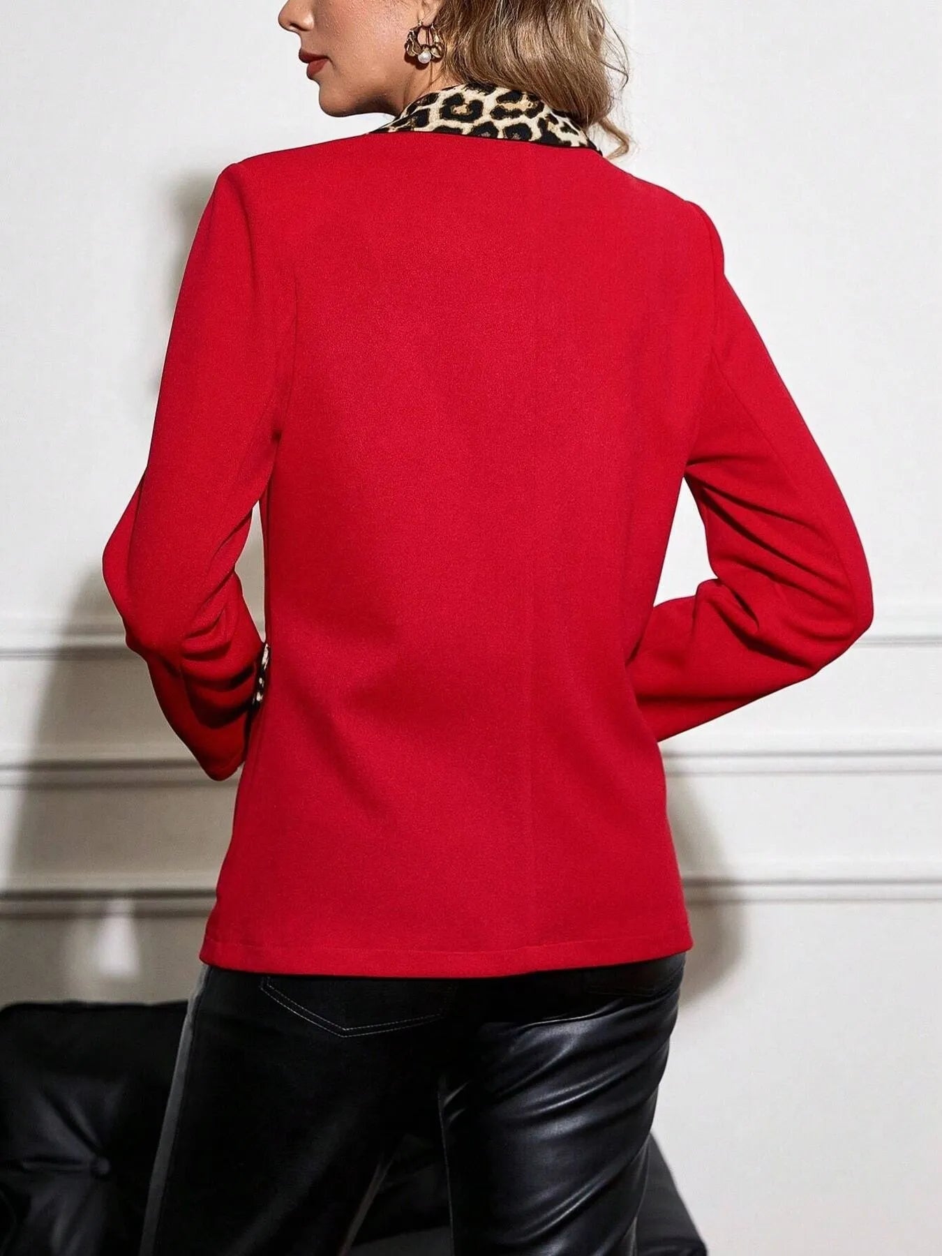 Leopard Lapel Collar Long Sleeve Blazer Secondary image