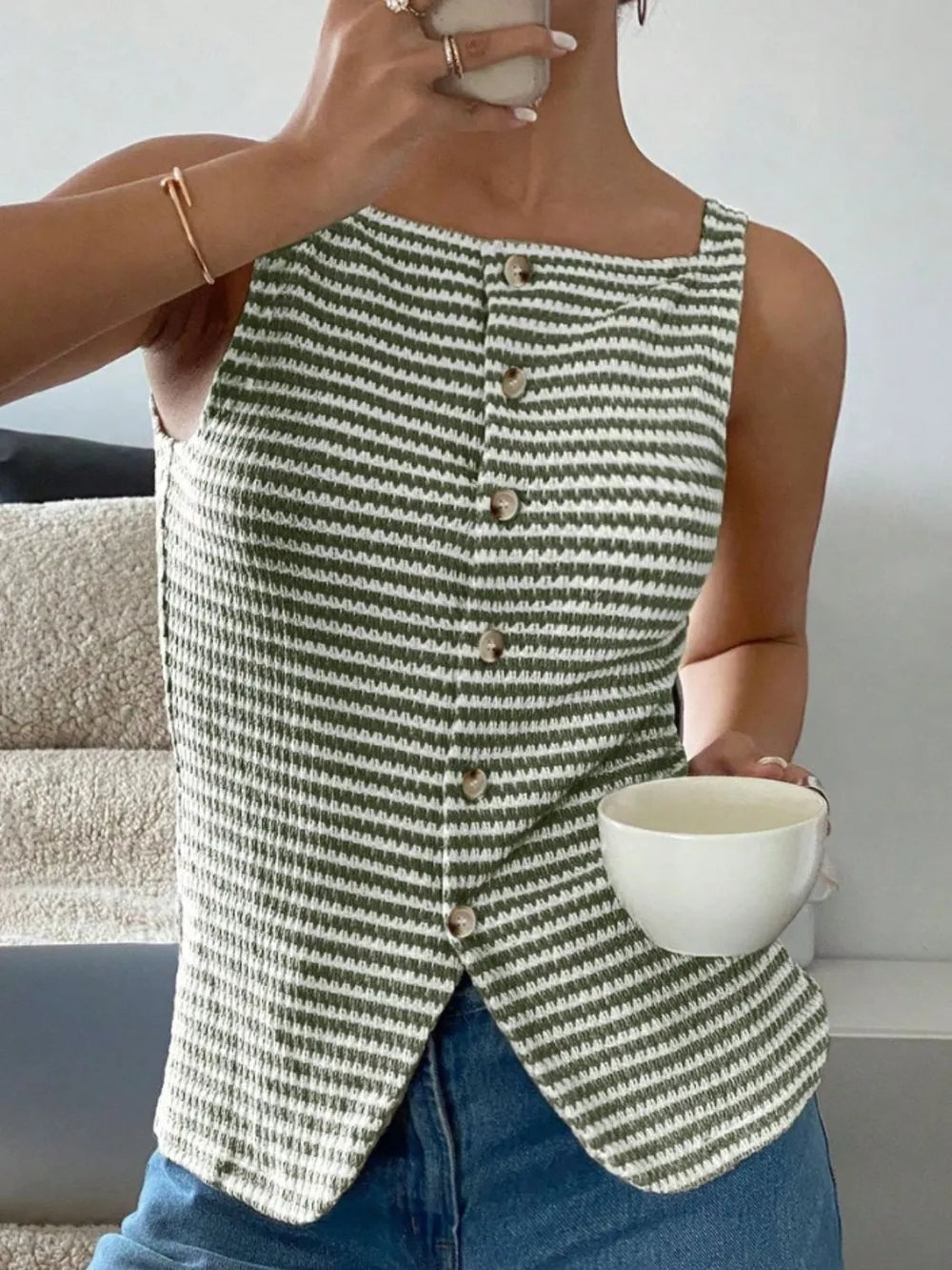 Button Down Striped Tank Secondary image