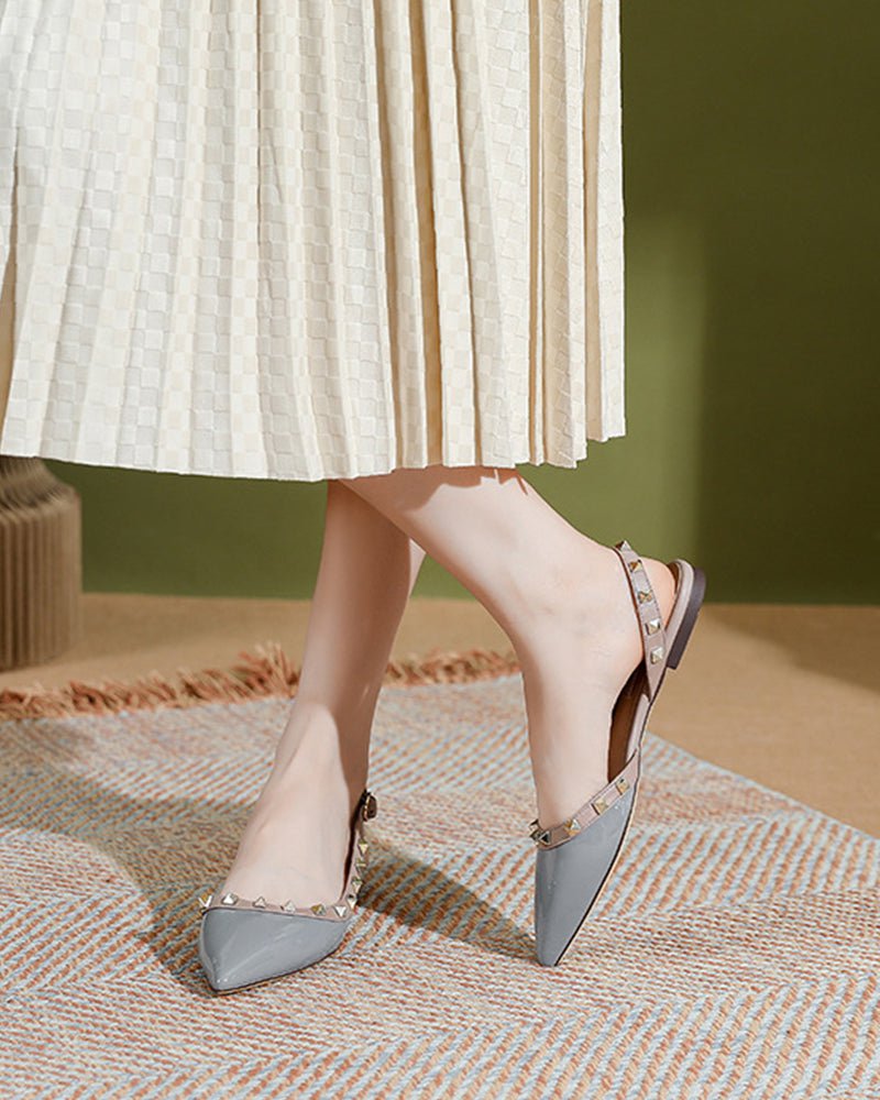 Pointed Toe Studded Slingback Flat Sandals