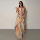 Women's Print Vest and Pleated Pants Set Lace Up