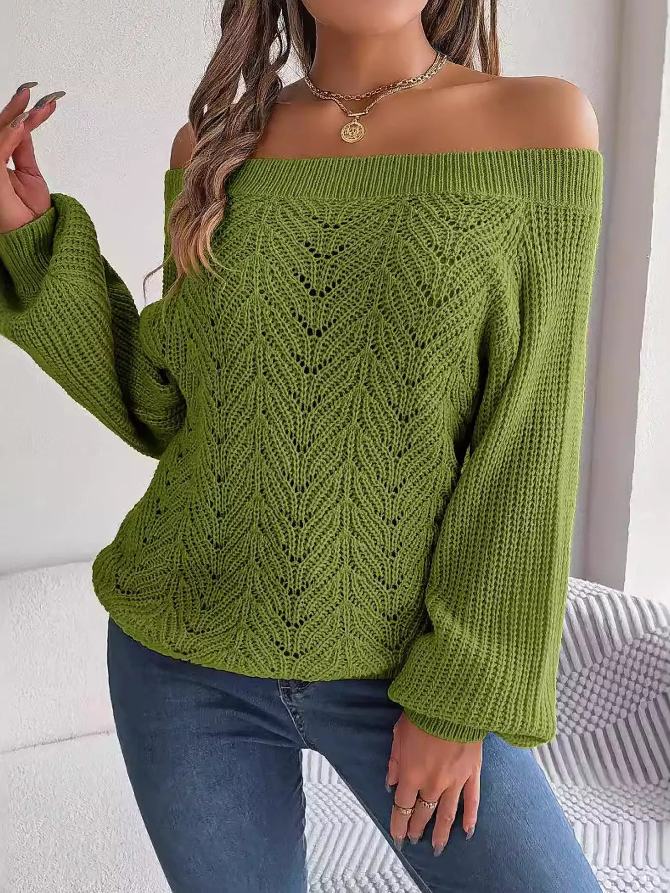 Openwork Off-Shoulder Sweater Secondary image