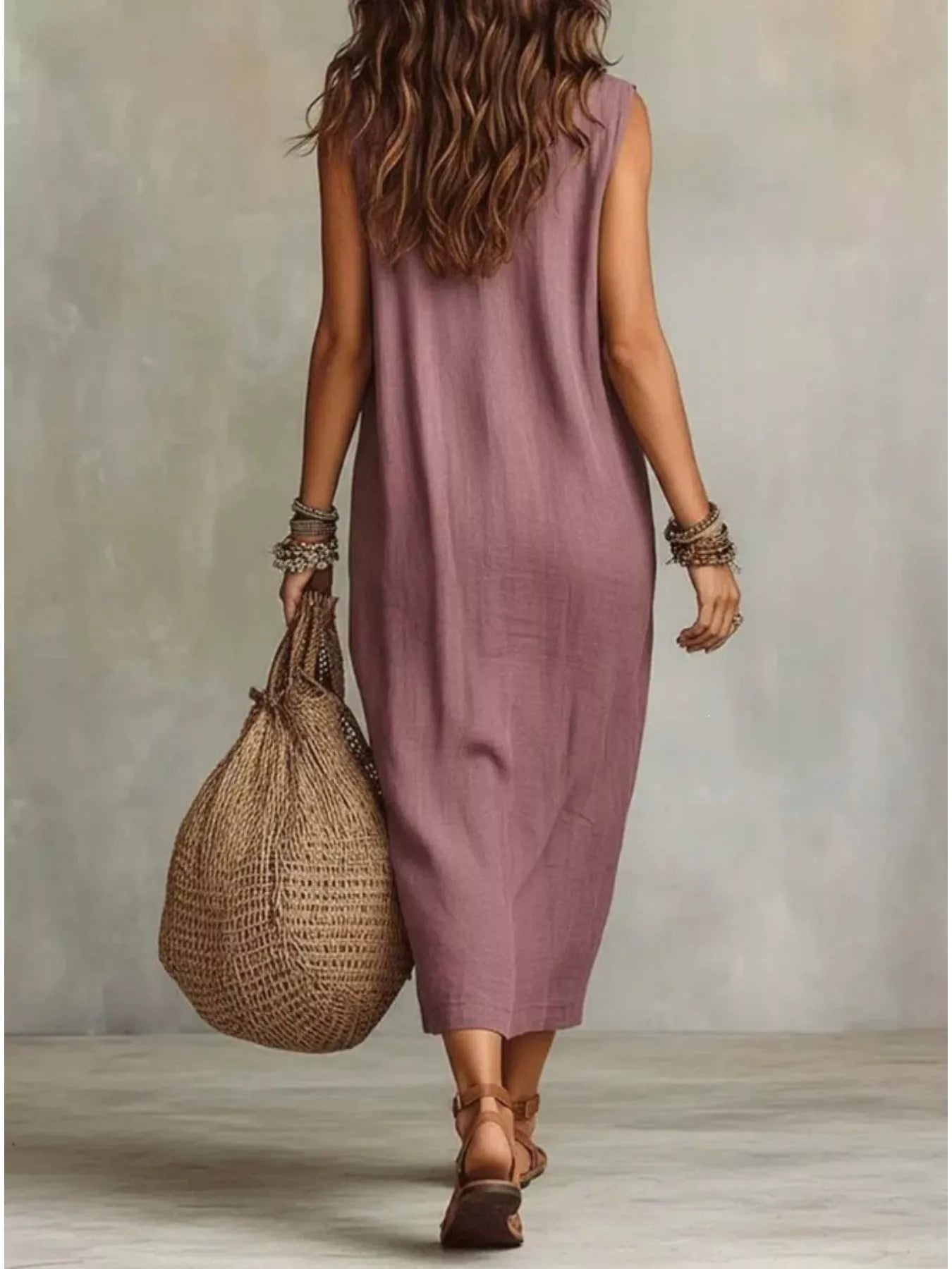 Full Size Cowl Neck Sleeveless Midi Dress Plus Size Secondary image