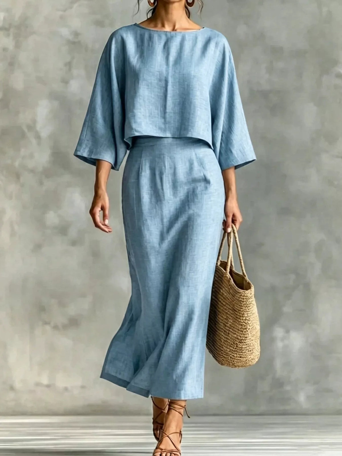 Full Size Solid Color Cropped Top and Midi Skirt Set Plus Size - photo 13