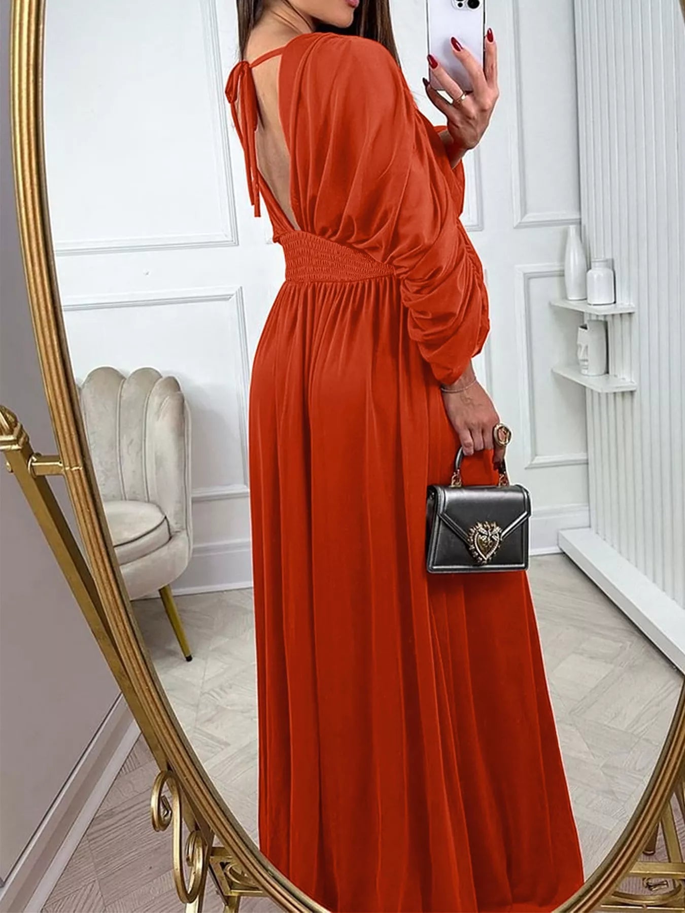 Smocked Ruched Sleeve Maxi Dress Secondary image