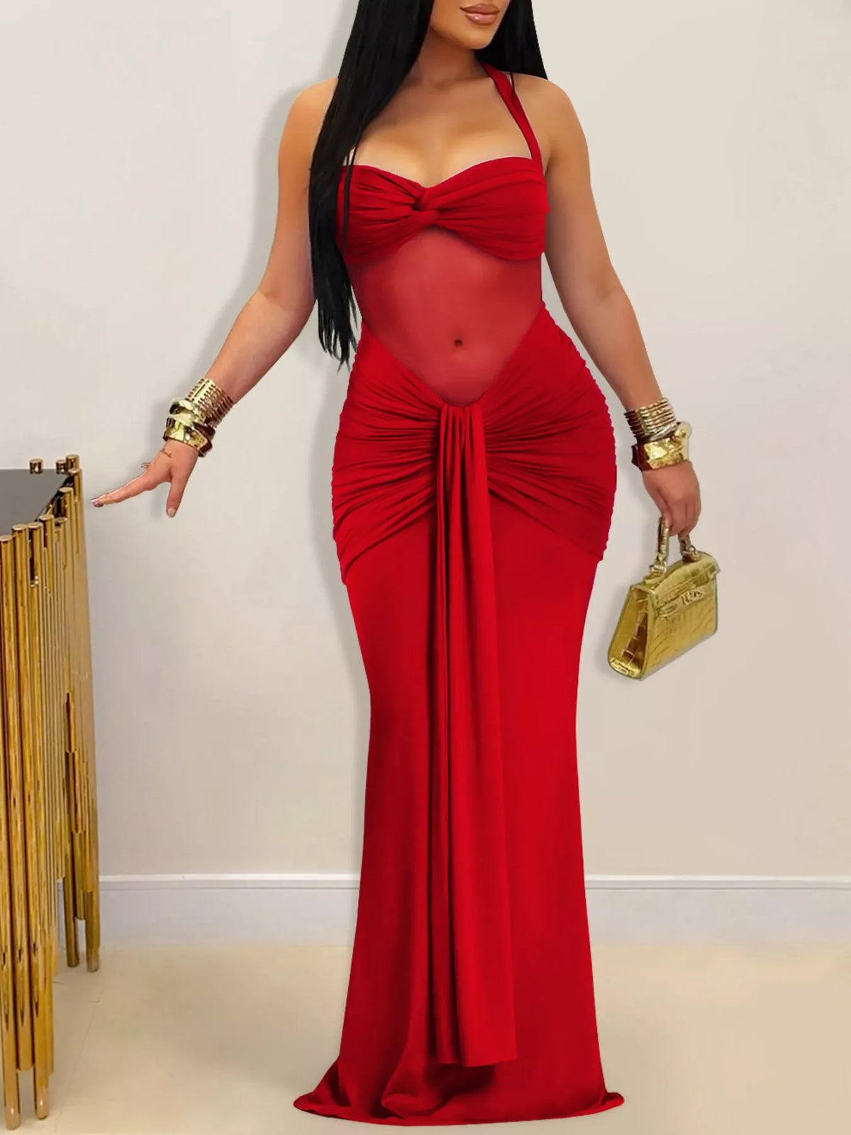 Twisted Front Ruched Bodycon Maxi Dress - photo 7