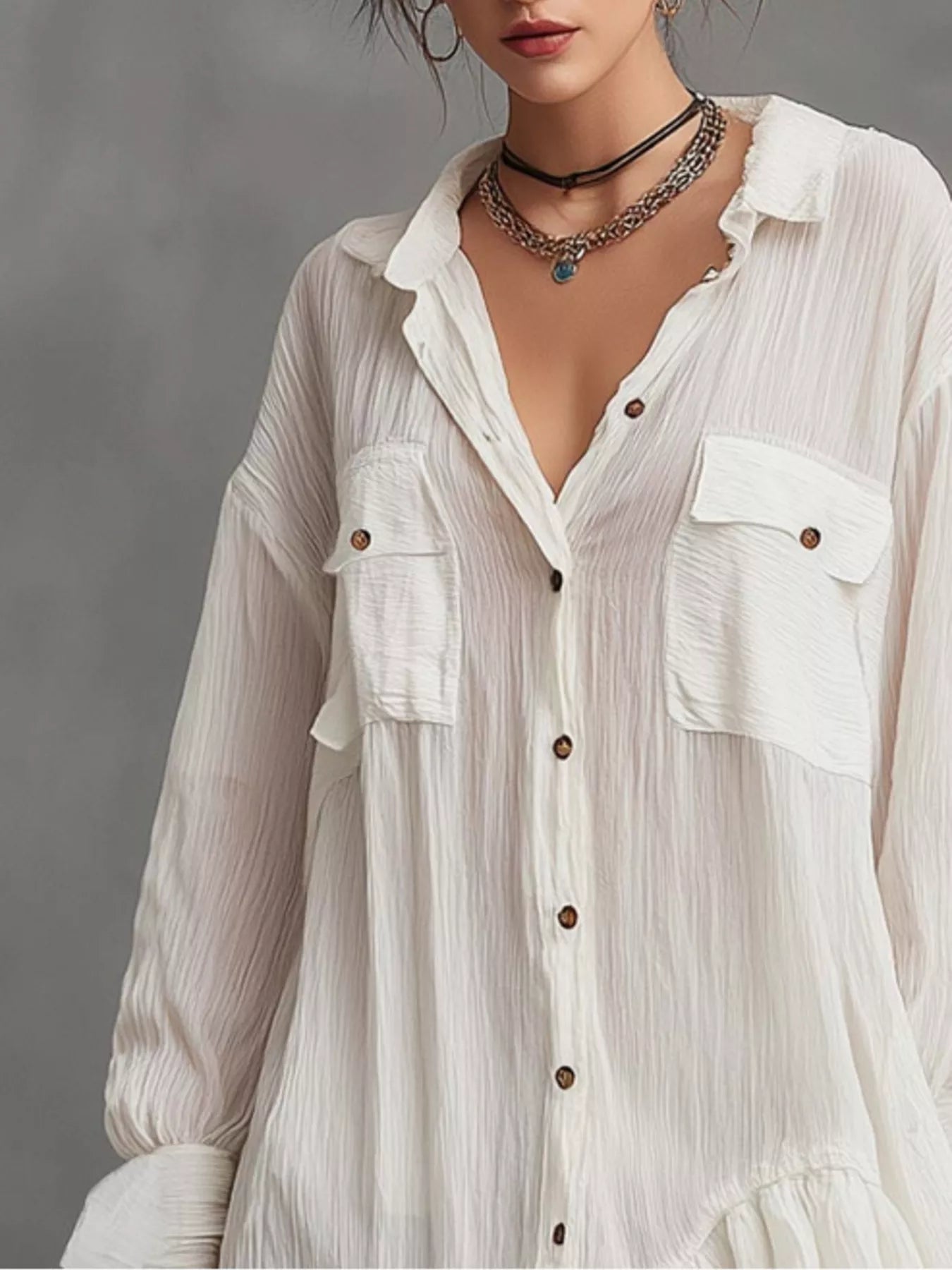 Full Size Button-Down Ruffle Hem Shirt Dress Plus Size Secondary image