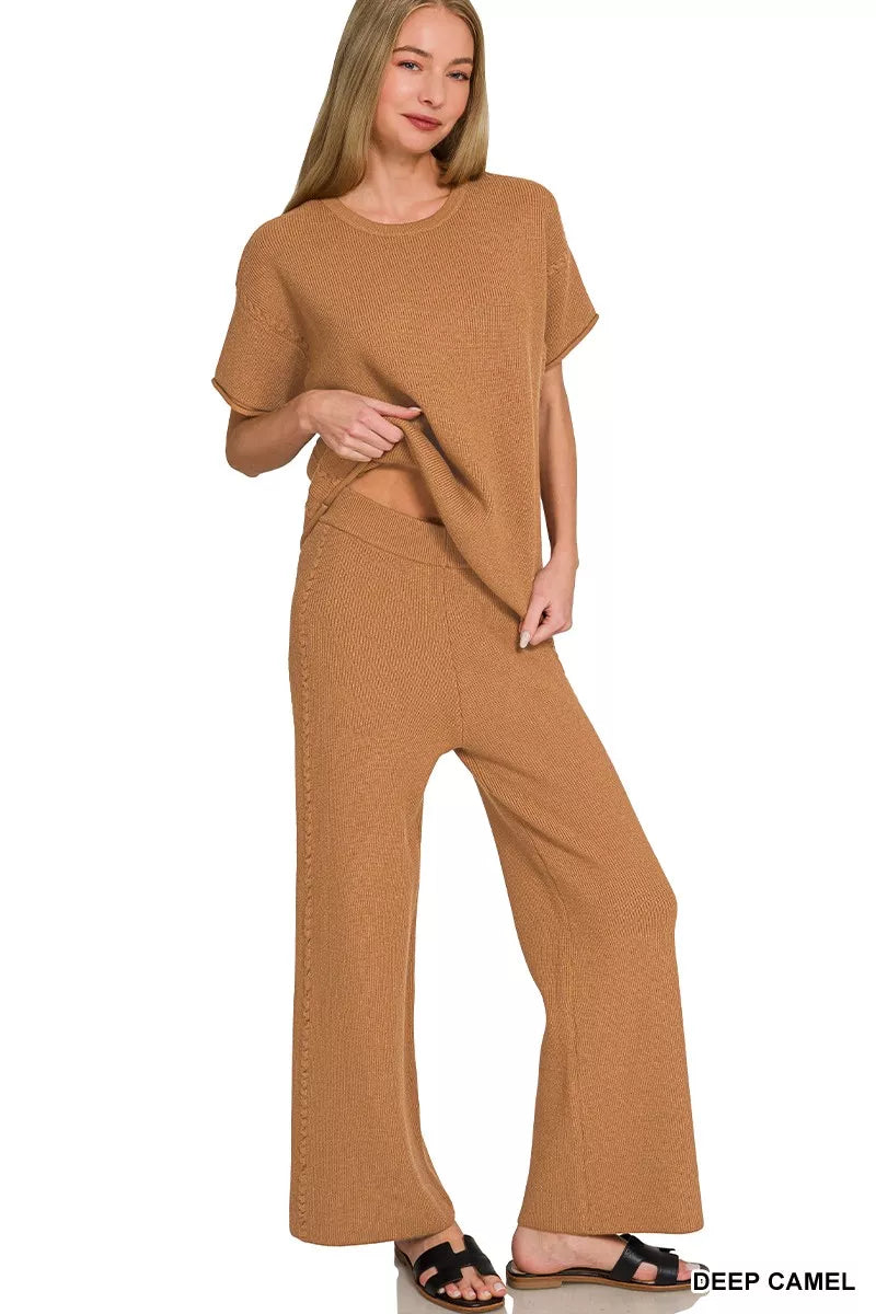 Zenana Viscose Round Neck Top & Pants Set Secondary image